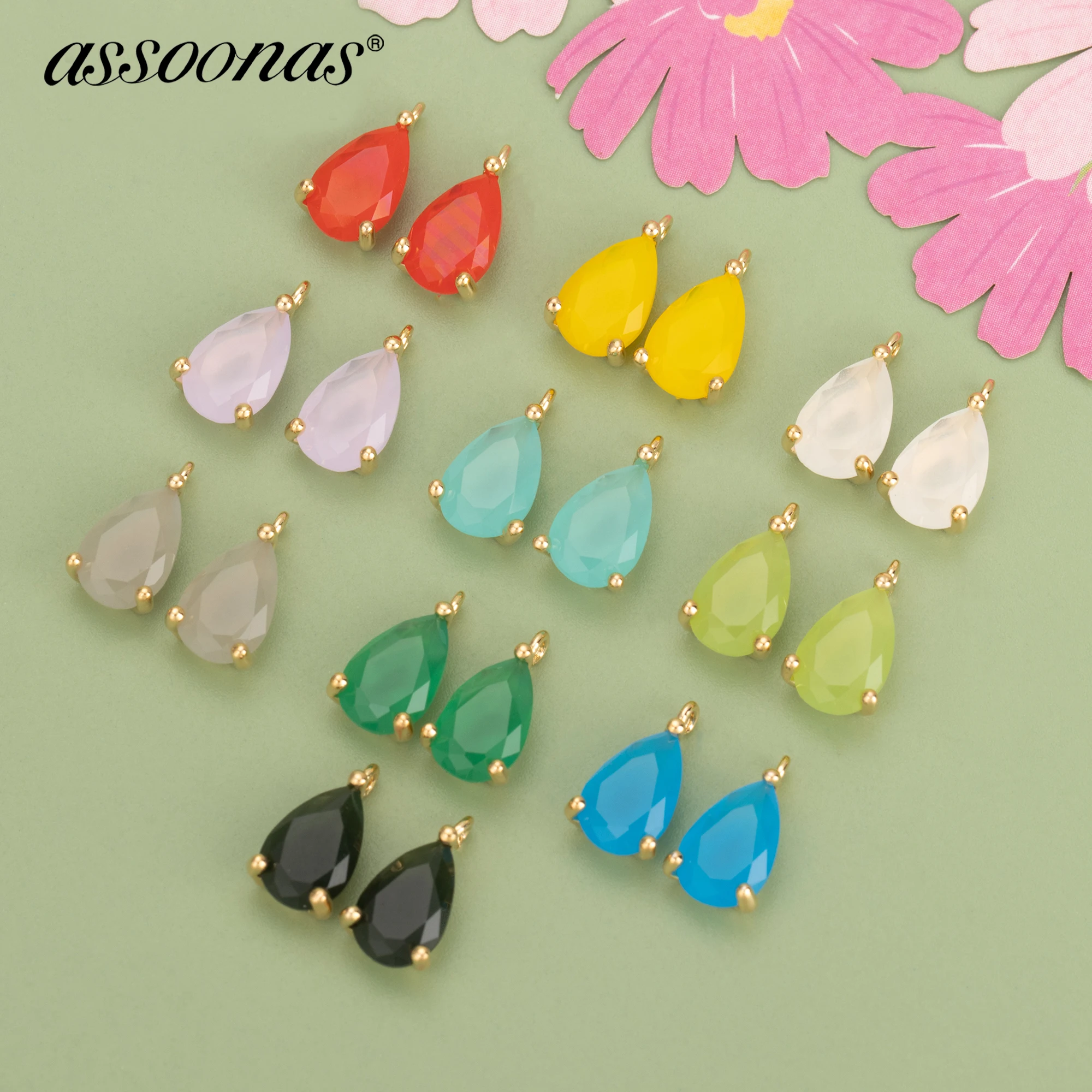 

(MB15) 10pcs 6.6x10.1MM 18K Gold Plated Copper and Glass Drop Shape Charms Pendants Diy Jewelry Findings Accessories