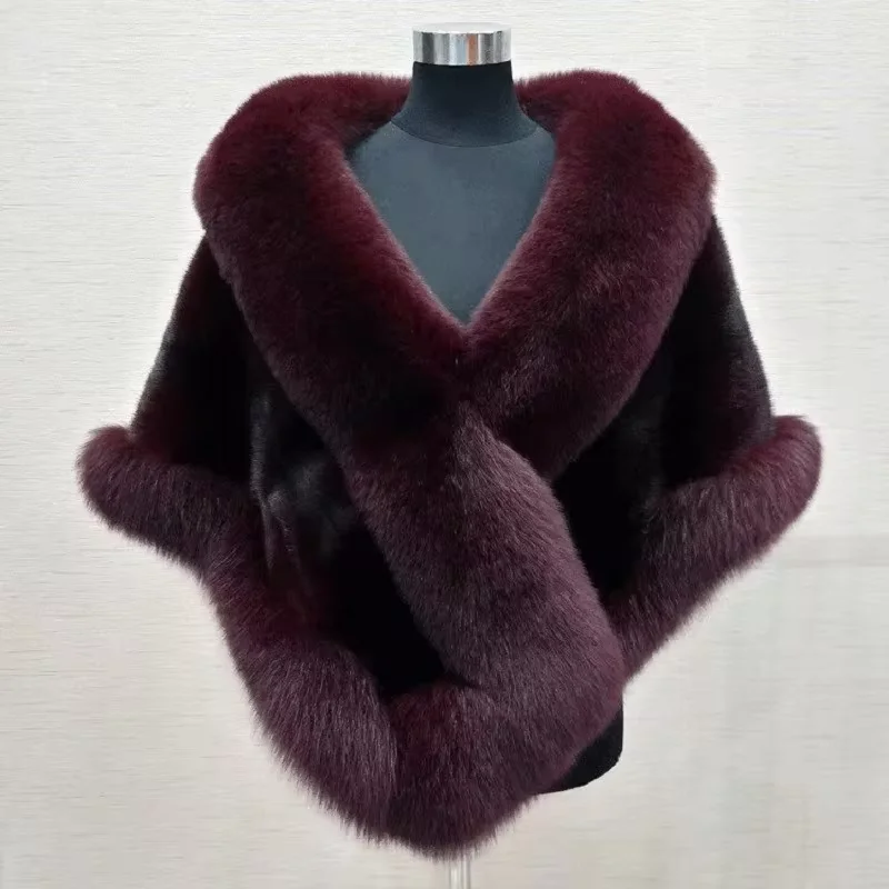 Luxury Faux Fur Women Poncho Fluffy Shawl Wedding Banquet Evening Dress Shawl Plush Cape Coat Women Jackets Elegant Outerwear