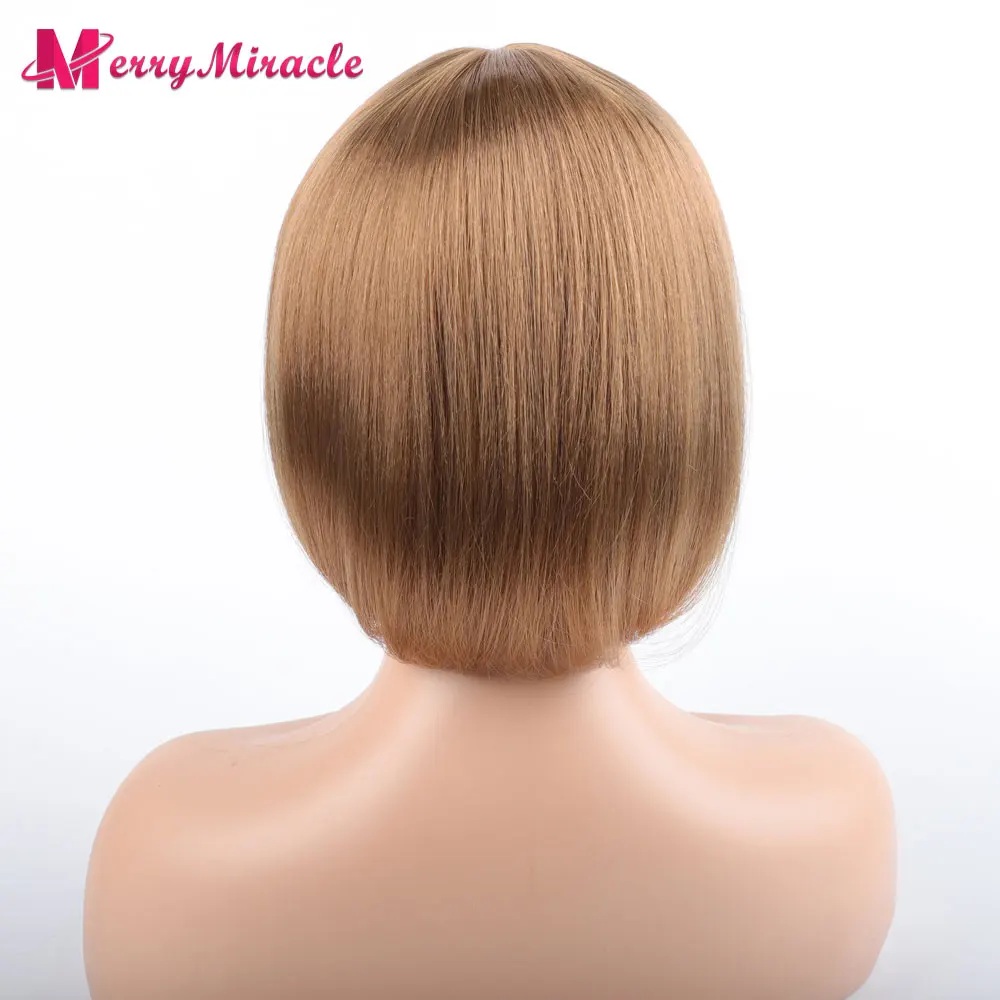 Golden Blonde Bob Synthetic Hair Wig Straight Wig with Bangs Synthetic Short Bob Wig for Women Short Afro Wigs with Fake Scalp