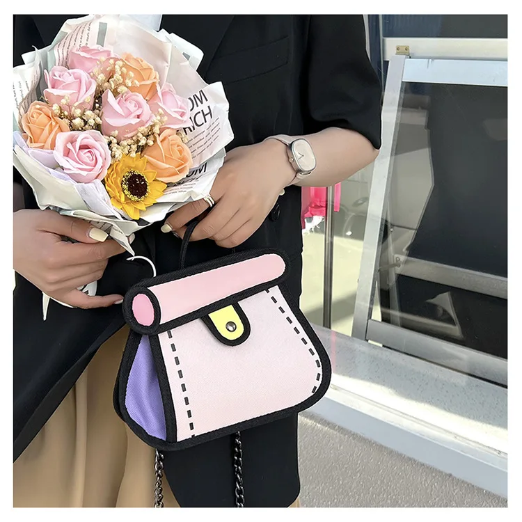 Girls Bag 2023 Summer New Canvas Casual Hasp Animation Image Shoulder Bag Handbag Pures and Bags Crossbody Women Bag