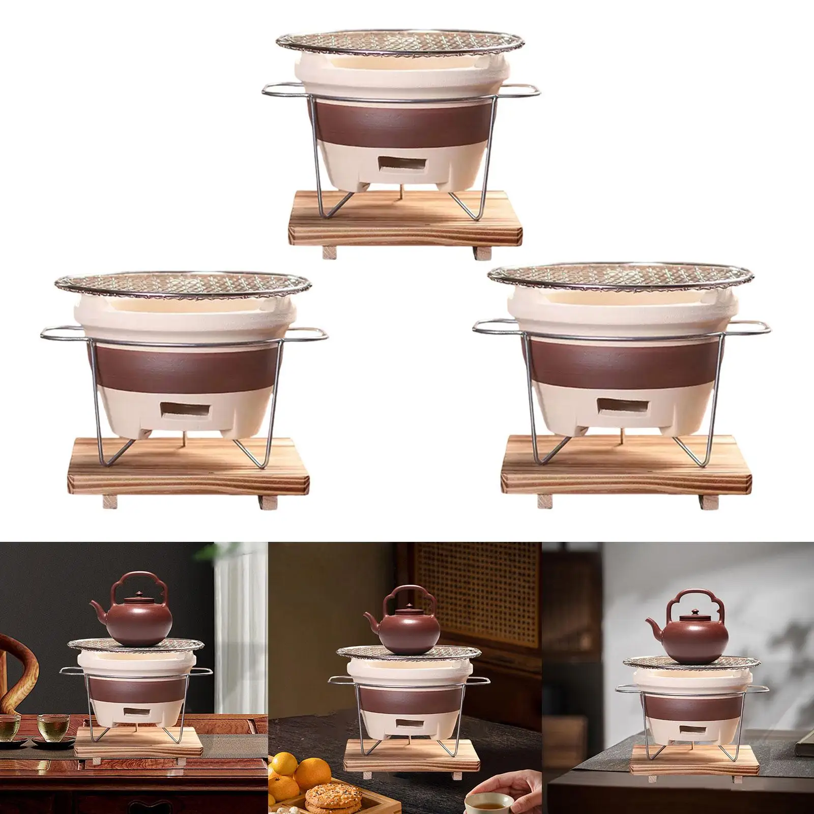 

Clay Stove Tea Kettle Warmer Easy to Use with Wire Mesh Lightweight Tabletop Stove Charcoal Grill for Patio Garden Outside