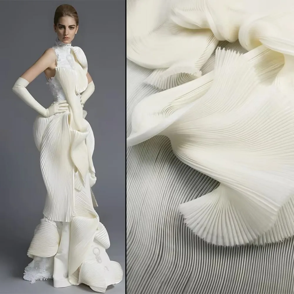 

Small Wrinkle Pleated Organza Fabric 142cm Wide 1 Yard Dress Designer Fabric Handmade DIY Stiff Material Stage Decoration