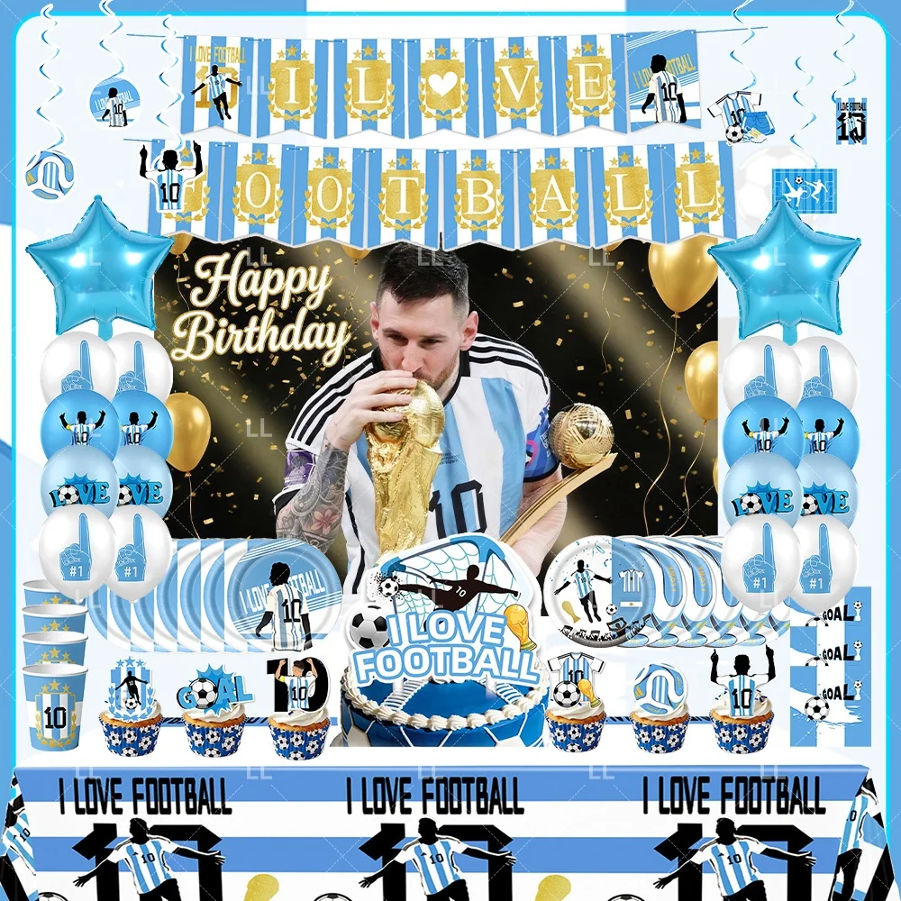 Fußballspieler 10 Argentinien M Geburtstagsparty-Dekoration Hintergrund Fußball-Ballon Tortendekoration Teller Becher Servietten Tischdecke Zubehör