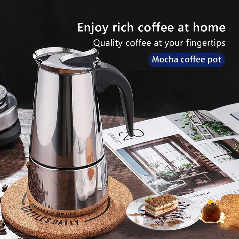 Stainless Steel Moka Coffee Maker Coffee Maker Pot Coffee Pot for Kitchen Mocha Espresso Latte Stovetop Filter 2/4/6/9 Cups