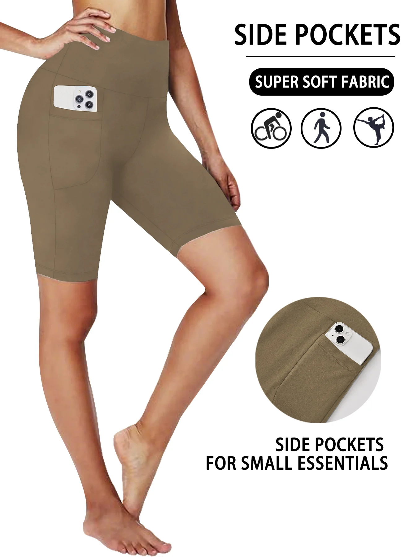 

Женские спортивные шорты с карманами. Высокая талия 5 дюймов, супермягкие, с эффектом утяжки живота, не просвечивают.