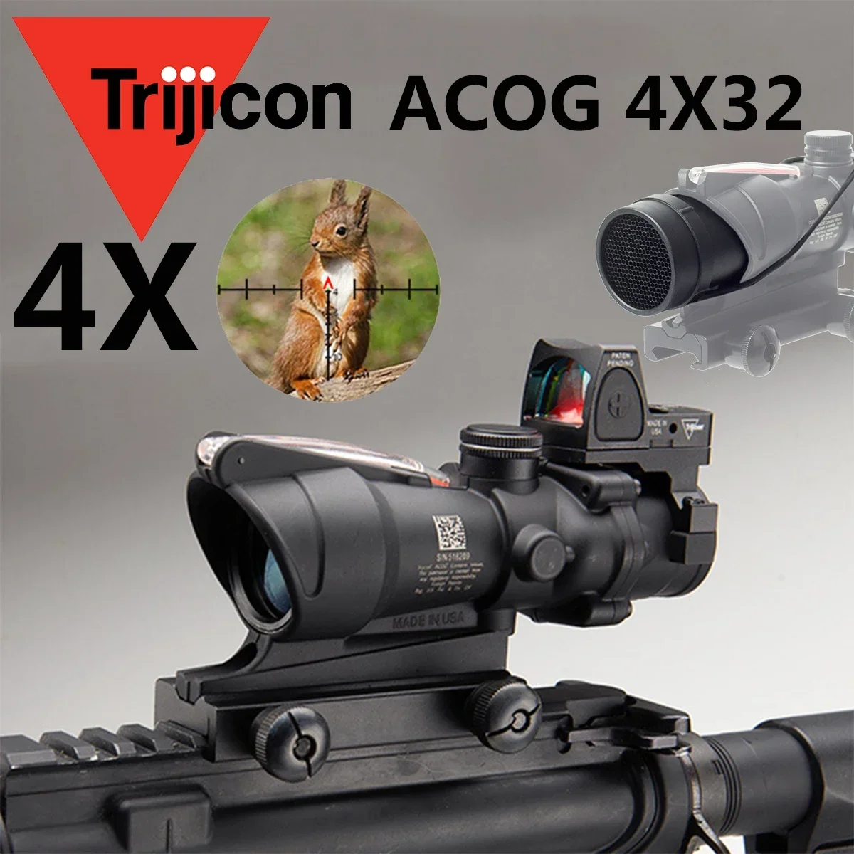 

4X Magnifier Trijicon ACOG 4X32 With RMR Real Fiber Optics Red Green Dot Sight Tactical Riflescope Optics Gun Scope Collimator