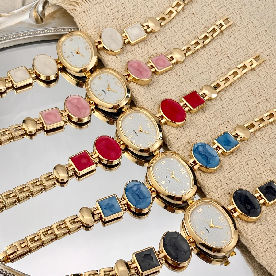 Montre pour femmes : cadran en forme de galet, bracelet coloré, montre-bracelet décontractée et tendance