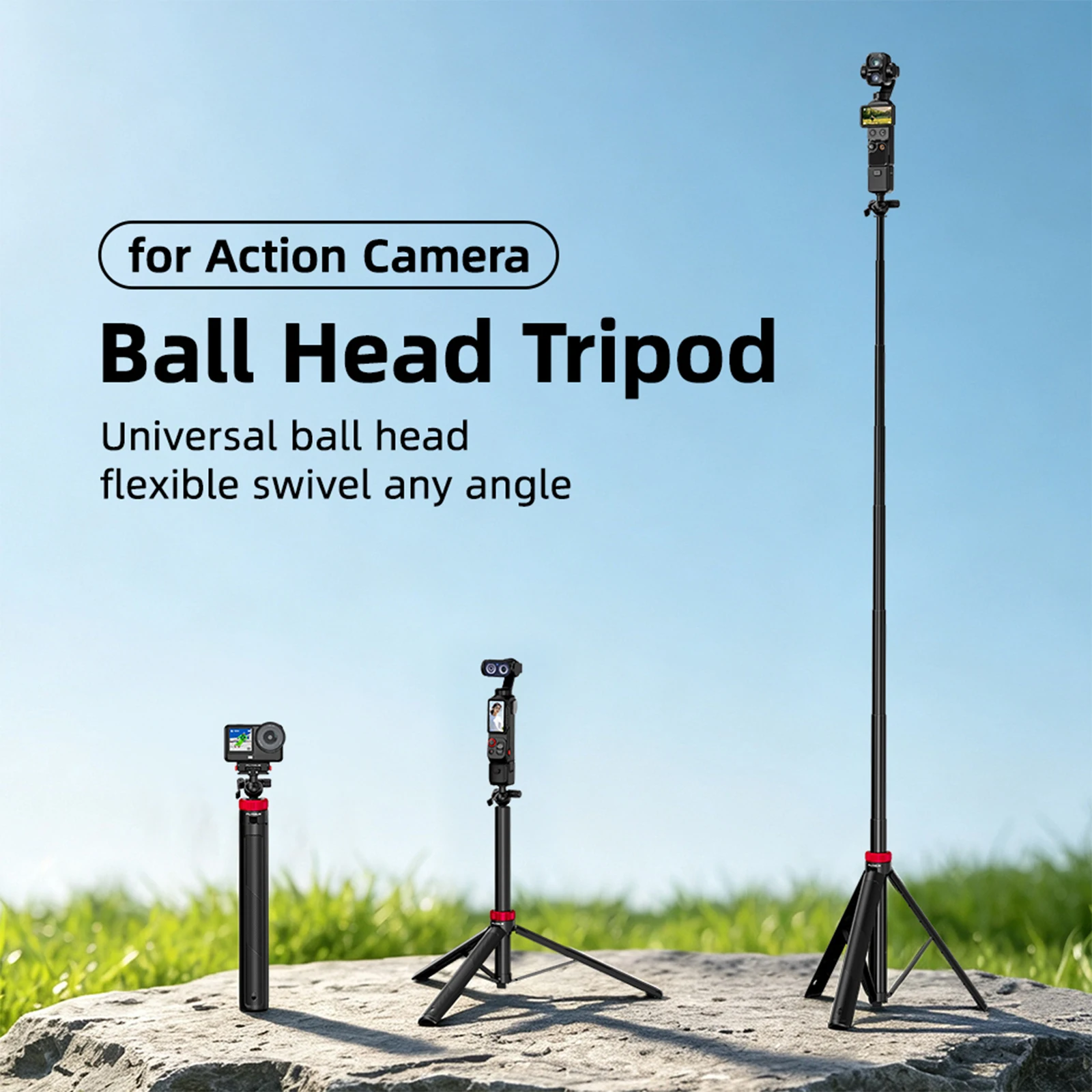 Tripod Selfie Stick Vlog Handle for DJI Pocket 4 Pro Action Camera Selfie Stick Tripod 1/4 Screw Metal Selfie Rod Accessories