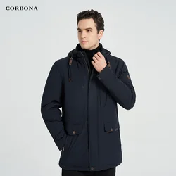 CORBONA 2023 New Men Winter Jacket Autumn Oversized Warm Windproof Coat Army Blue Business Windbreaker DetachableHat Long Parka