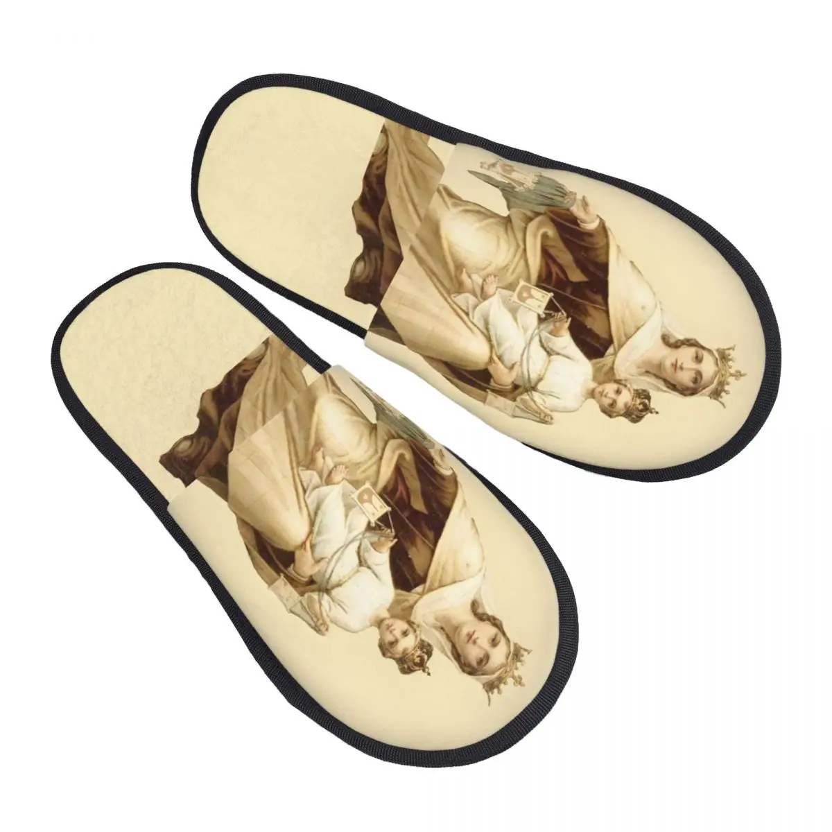 Custom Our Lady Of Mount Carmel Memory Foam Slippers Women Soft Warm House Slippers