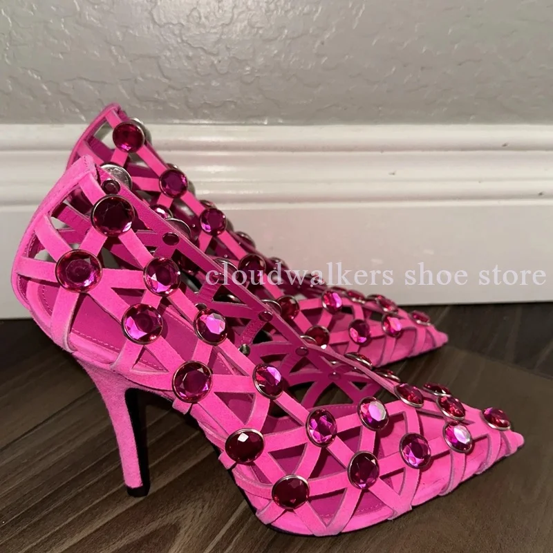 جديد تنفس جوفاء كريستال جوهرة مطعمة صندل مثير أشار تو شبكة الانزلاق على خنجر صندل موضة Slingback حذاء بسيور الظهر
