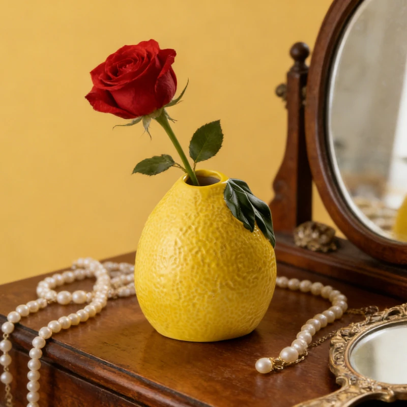 

Creative Ceramic Orange Lemon Fruit Vase Hydroponic Design for Desktop Office Home Living Room Tabletop Decoration Centerpiece