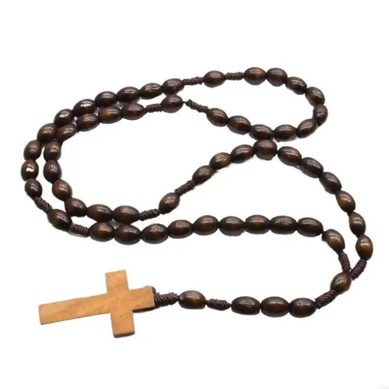 97QD Classical Religious Rosary Natural Beads with Crosses for Daily Wear