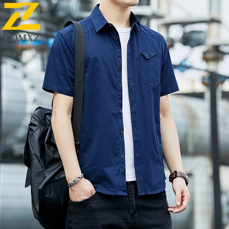 New Men Short Sleeved Shirt Workwear Style Fashionable and Multi Colored Pure Cotton Shirt Casual Business sleeveless lapel coat