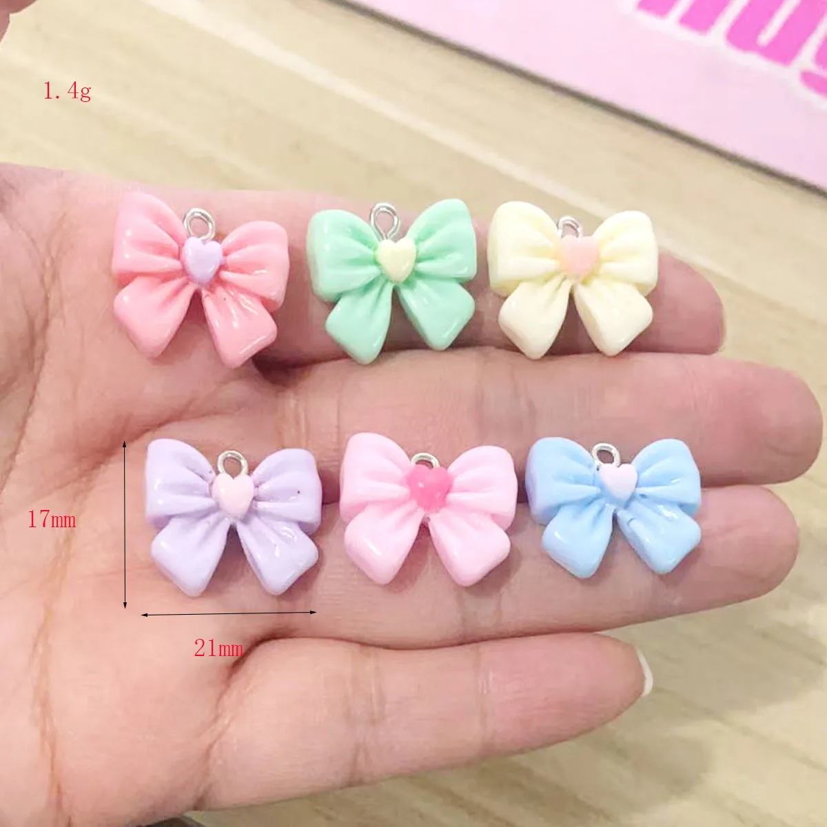 

6Pcs Mini Bow Colored Resin Pendant DIY Earrings Necklace Keychain Accessories Wholesale