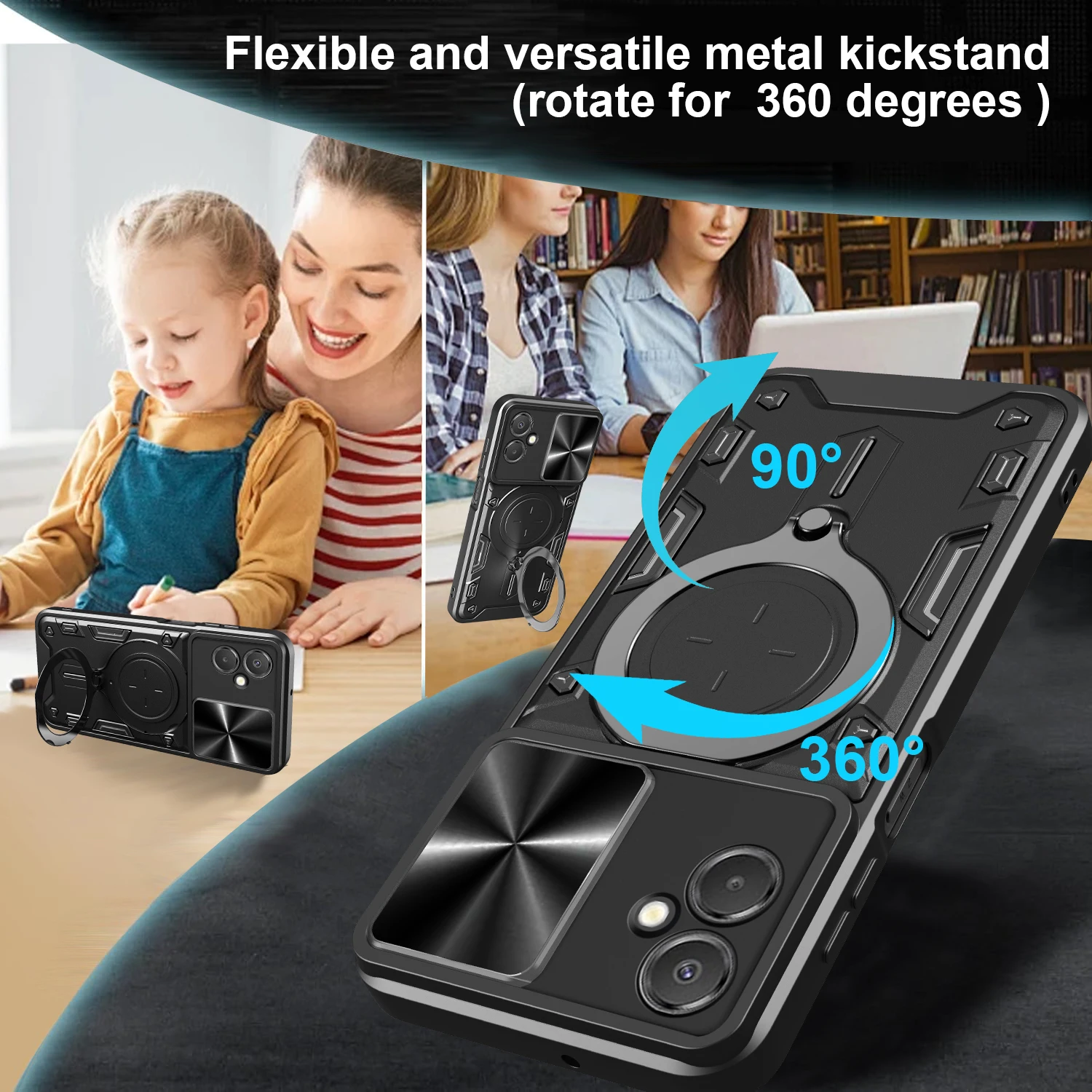 Чехол для Samsung Galaxy A06 5G с магнитной раздвижной защитой камеры Galaxy A16 5G, вращающаяся на 360° подставка, бронированное кольцо, Funda Capa