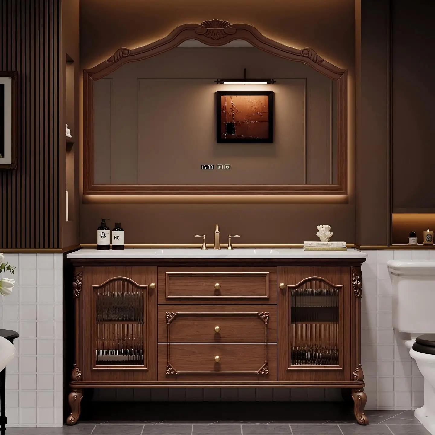 *&High-end Luxury Bathroom Vanity with Sink and LED Mirror; Custom-made Bathroom Furniture Available.