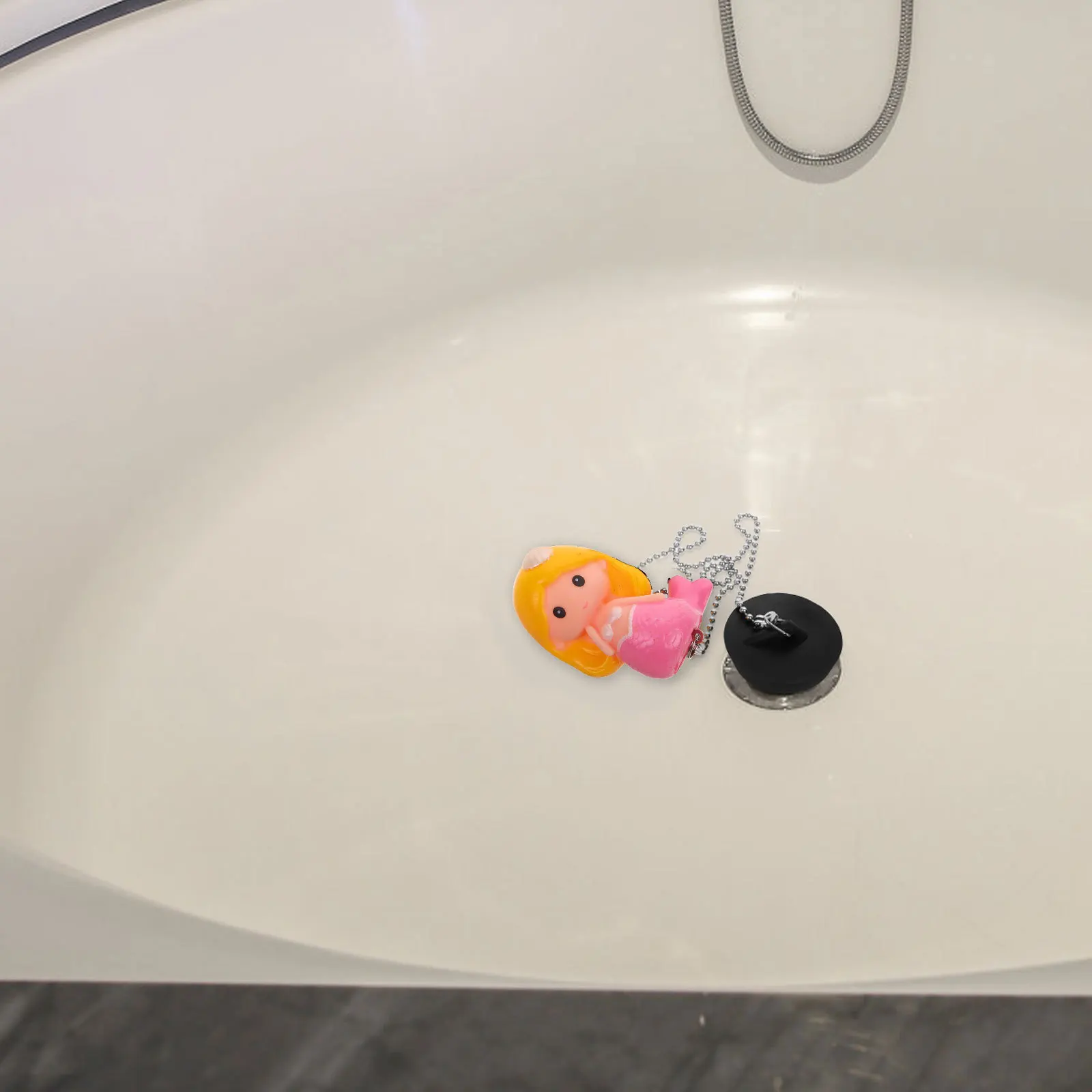 

Mermaid Bathtub Stopper Rubber Drain Plug Tub Bath Sink Overflow Cover Wear-Resistant Chain Design Easy Clean Drain