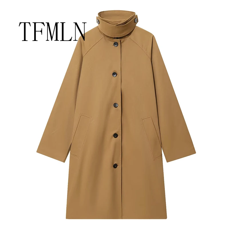 

TFMLN Autumn Fashion Long Windbreaker Coats For Women Long Sleeve Loose Buttons Jackets Vintage Pockets Fashion Chic Clothes