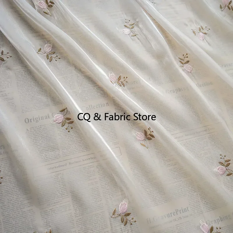 المشمش الزهور المطرزة لامعة تول النسيج للنساء الملابس فستان مصمم الأزياء النسيج