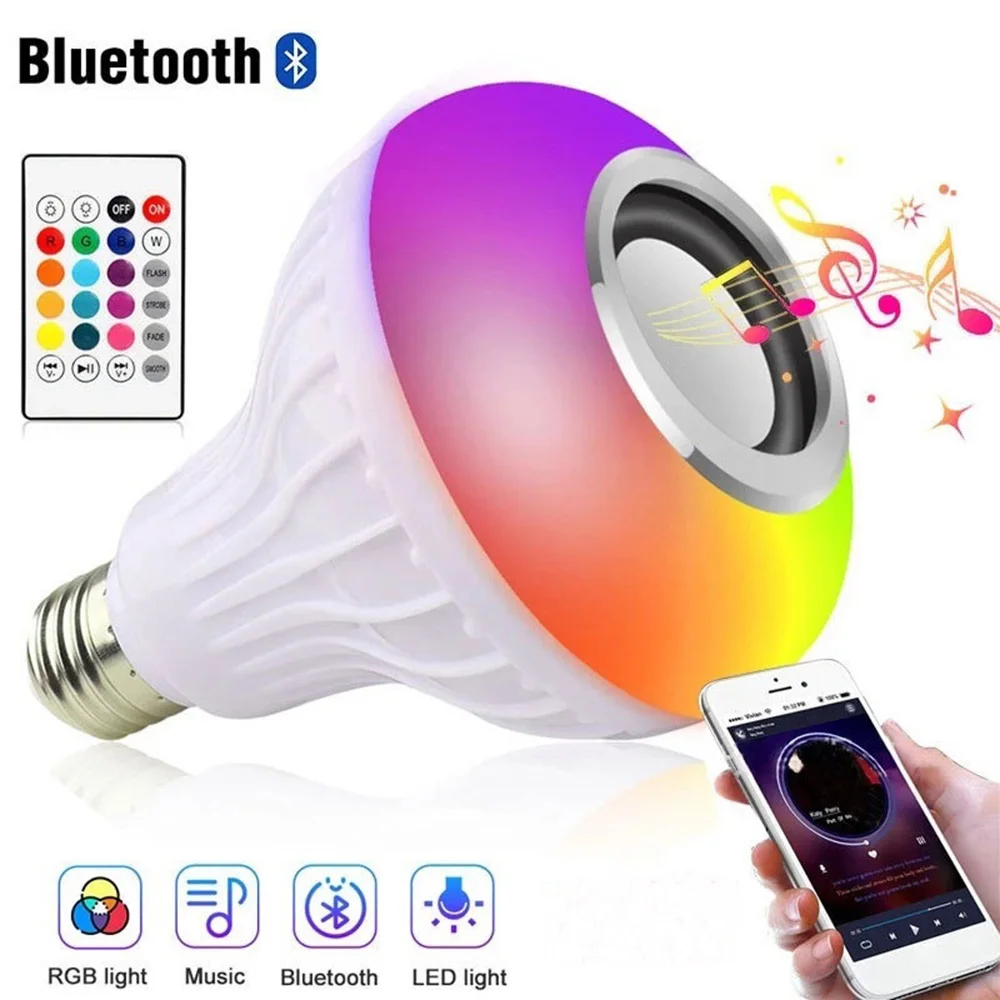 E27 Smart Light Bulb RGBW LED Music Light Wireless Bluetooth Speaker Lamp Color Changing Night Light with Remote Control