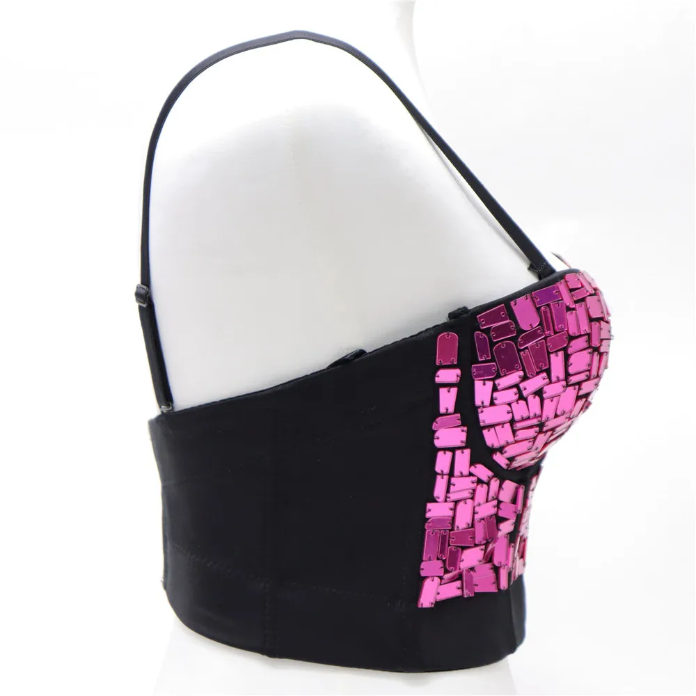 

Fashion Nightclub Sexy Beaded Camisole Ball Light Performance Corset European and American Chest Support Body Shaping Top