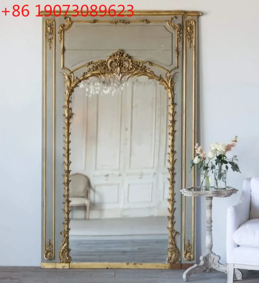

YL European Solid Wood Carving Flower, Floor Mirror American Retro Wedding Shop Fitting Mirror