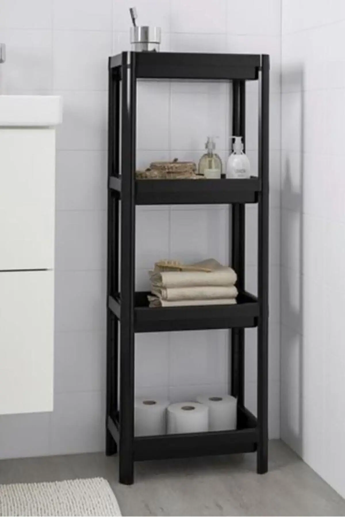 Vesken 4 Layer Badkamer Rack Unit Zwart Badkamer Regulator Shampoo Havluluk Kast