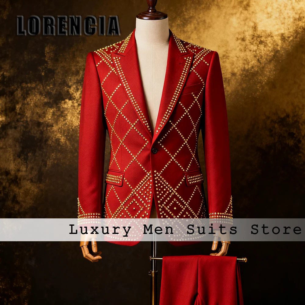 

Simple Diamond Male Suits 2 Pieces 2025 Evening Party Dinner Outfits Men Prom Jacket Customized Blazer Pants trajes para hombre