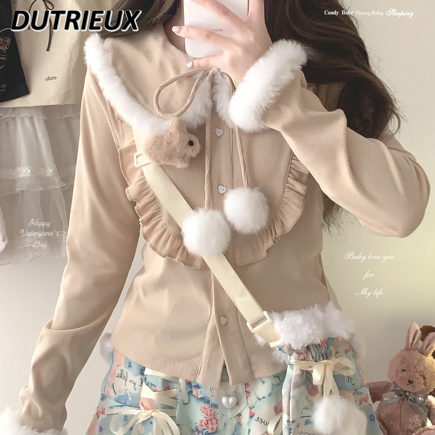 2025 New Spring Autumn Elegant Blouses Rabbit Lace-up Bow Lady Casual Shirt Fashion Solid Color Long Sleeve Tops for Women