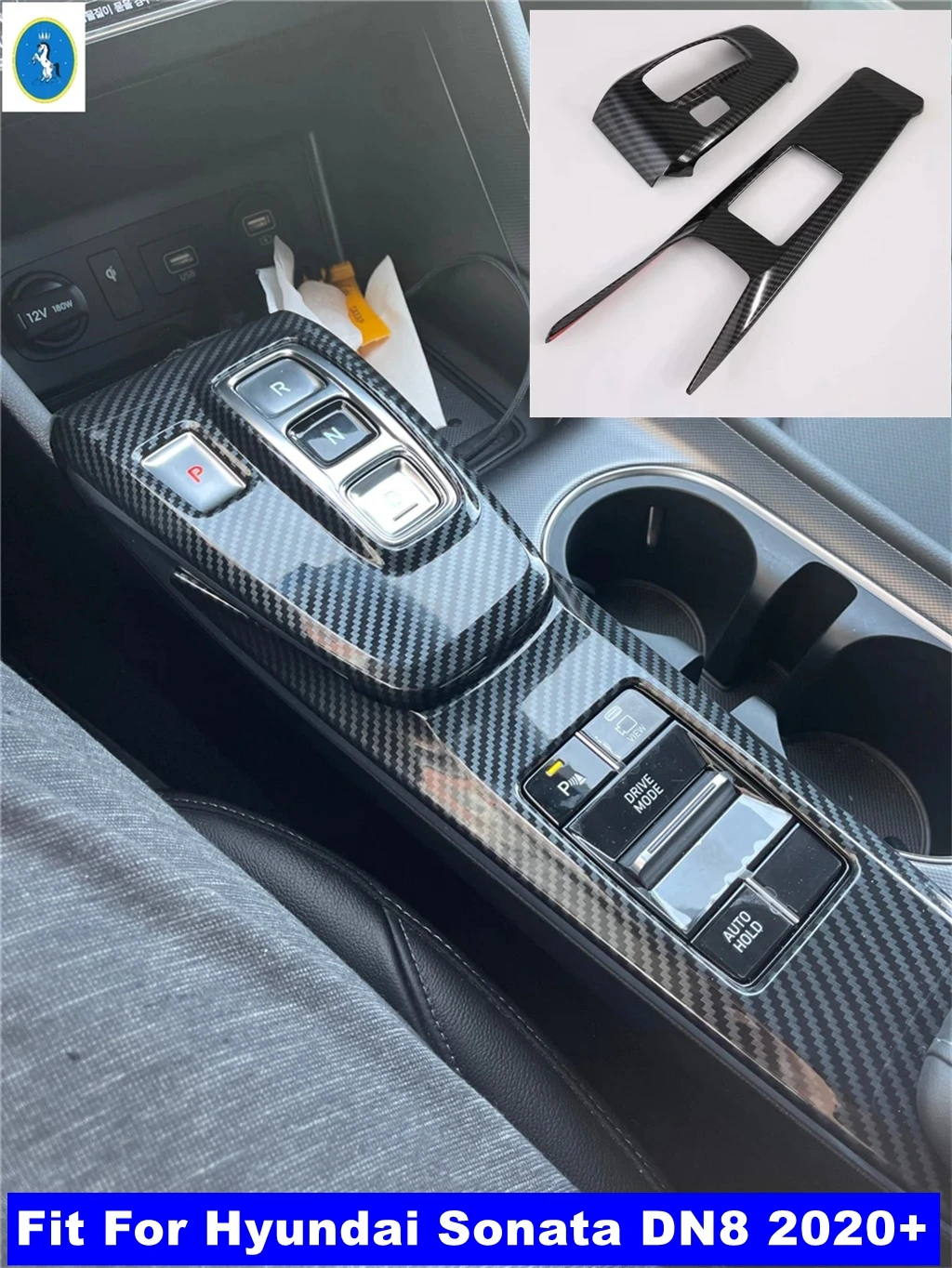 

For Hyundai Sonata DN8 2020 2021 2022 2023 Carbon Fiber Car Gear Shift Box Water Cup Holder Panel Cover Trim Sticker Accessories