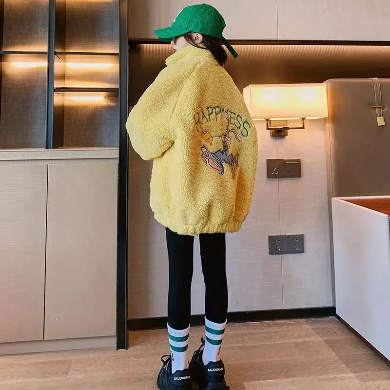 معطف سميك مخملي للخريف والشتاء للأطفال، معطف صوف خروف أصفر شتوي جديد للأطفال، سترة صوف كبيرة للأطفال