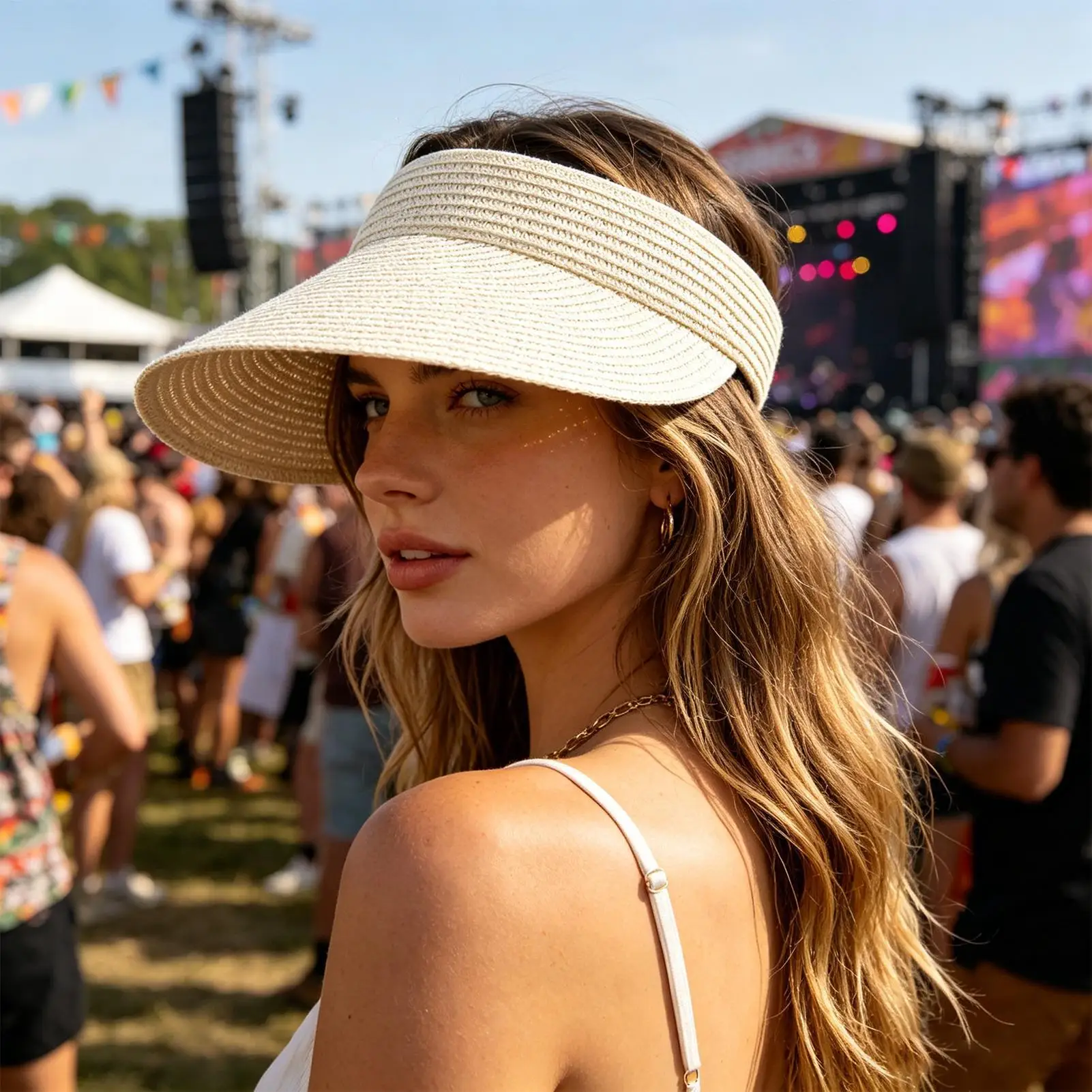 Beach Hats For Women UV Block Straw Headgear Wide Brim Ponytail Hat For Teen Girls Pool Sports Outdoor Hiking Camping Climbing view 2
