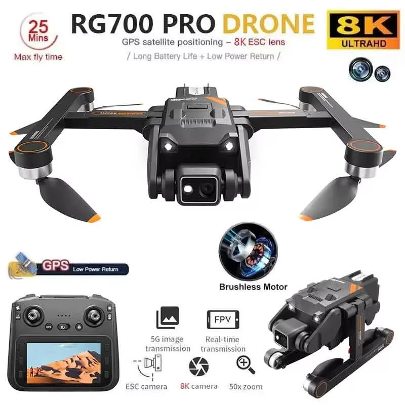 

RG700 PRO Drone 8K Professional HD Dual Camera With Screen GPS 5G WIFI 360°Obstacle Avoidance Brushless Foldable Quadcopter Dron