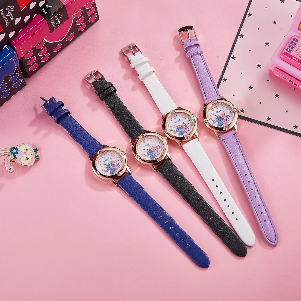 Disney Stitch Cartoon Ladies Girl Steel Belt Belt High Quality Diamond Set Quartz Watch Women's Watches Quartz kid Wristwatch