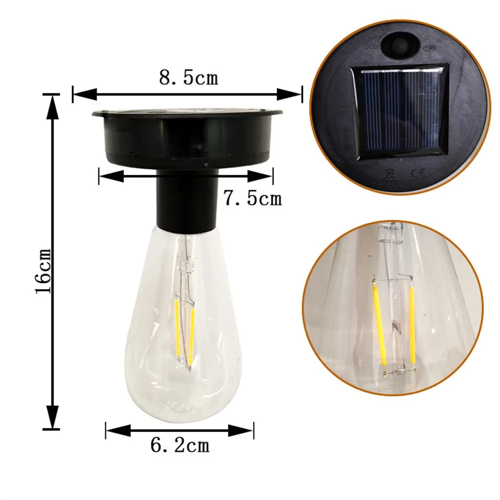 1pc Solar LED Tungsten Filament Bulb Lamp 2800K Garden Night Light 7cm/8.5cm Fence Lights For Outdoor Lamp Bulb Decorative