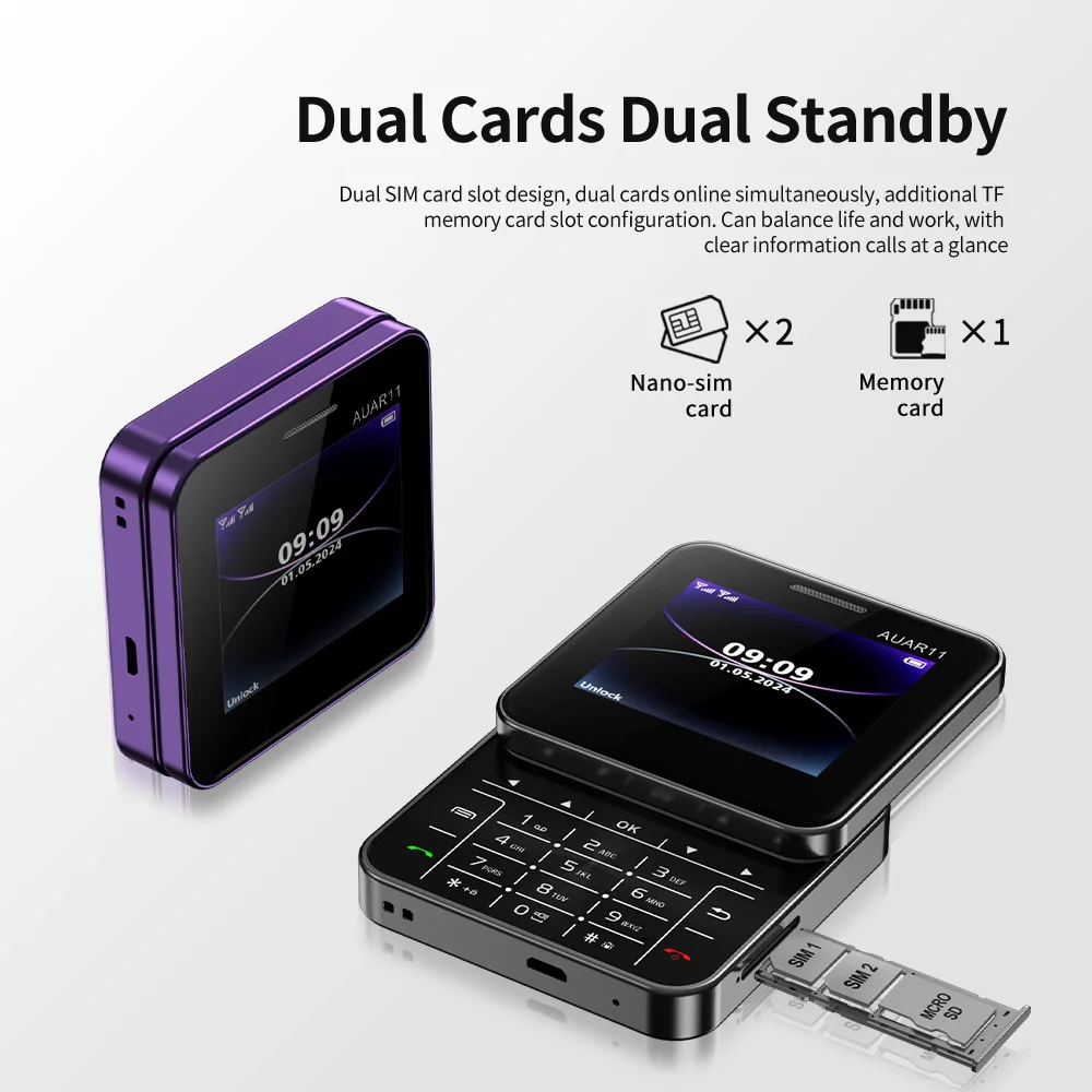 انخفاض سعر بيع سيرفو AUAR11 2G GSM تدوير الشاشة المزدوج سيم سرعة الطلب ماجيك صوت مصباح يدوي 2.4 "الجانب المنزلق مربع الهواتف المحمولة