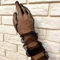 Black White Long Sheer Tulle Gloves Ultrathin Breathable Elastic Mittens Mesh Elbow Wedding Bride Fishnet Gloves Drive Sunscreen