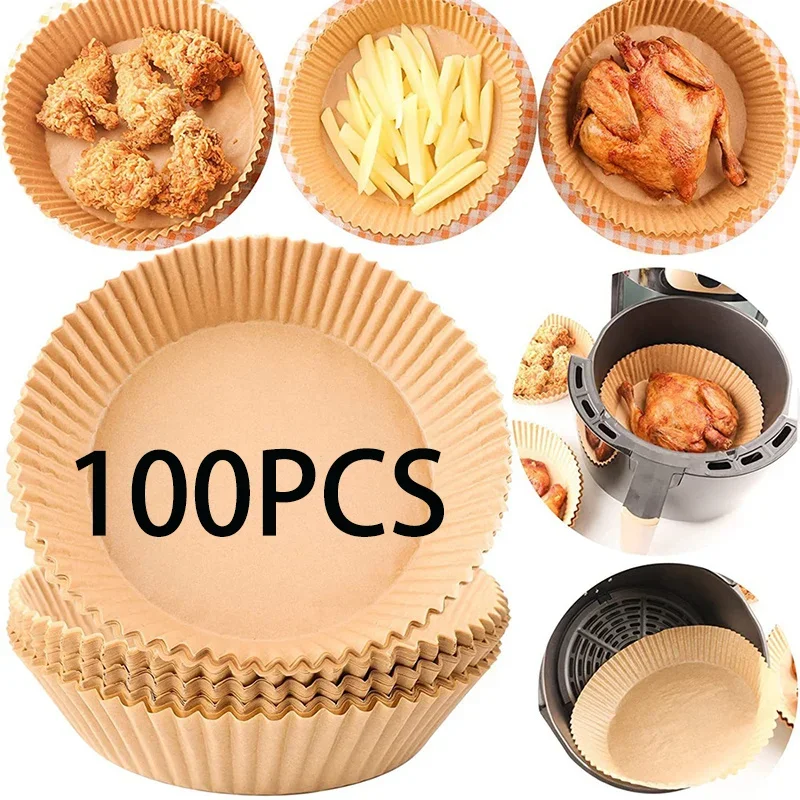 

100PCS Household Disposable Air Fryer Liner Paper Pad Cooking Baking Non-Stick Mat Round Silicone Oil Paper For Oven Microwave