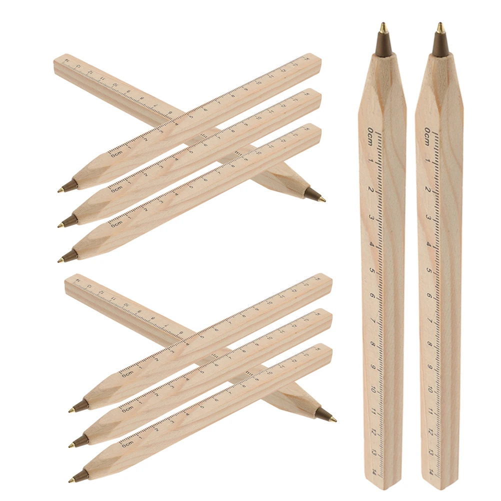 10Pcs Multifunction Tool Pen Wooden Body with Ruler Markings Lightweight Portable School and Office Stationery Aesthetic Writing