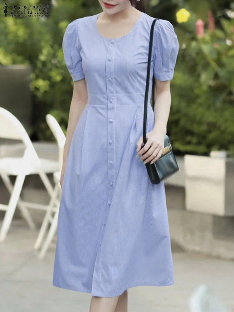 Casual Fashion Shirts Dress Women Loose Solid Color Office Sundress A-Line Short Sleeve Robe Button Vestido ZANZEA 2025