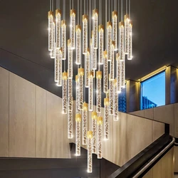 Modern Long Crystal LED Ceiling Chandelier Luxury Villa Living Room Staircase Chandelier Home Decoration Light Room Decor Lamps