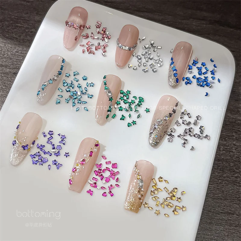 100Pcs Mix 1/2/3/4mm Mini Colorful Nail Art Rhinestone Mixed Star/Oval/Sequare Nail Diamond FlatBack Shinying Manicure Diamond&*