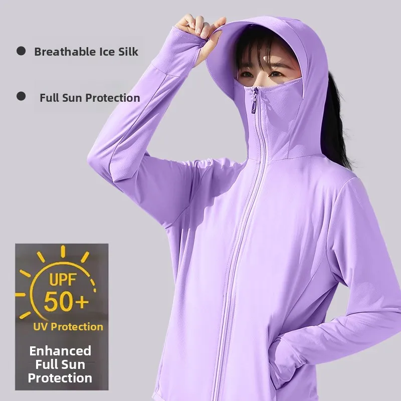 ملابس نسائية بأكمام طويلة للحماية من الأشعة فوق البنفسجية من الحرير الجليدي لركوب الدراجات في الهواء الطلق قابلة للتنفس لصيف ...