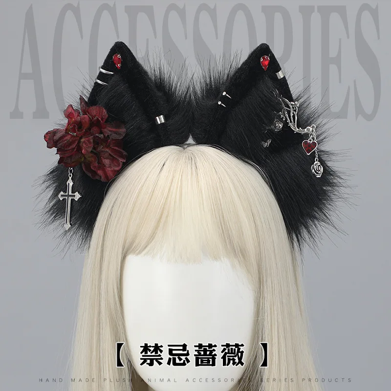 Kawaii Fox Ears Headband with Flower Anime Plush Cat Ears Headdress Hair Accessories JK Girl Halloween Party Cosplay Hair Hoop