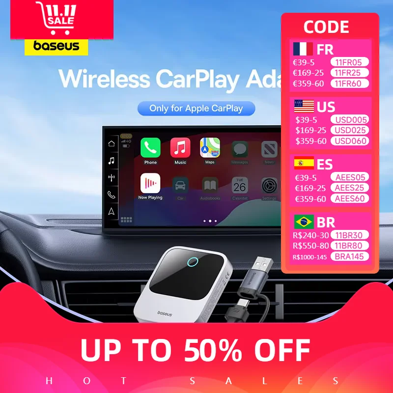 Baseus Carplay Wireless Adapter Smart CarPlay Box Dongles Wired to Wireless Carplay Bluetooth 5.0 WiFi Carplay Adapter Auto Car