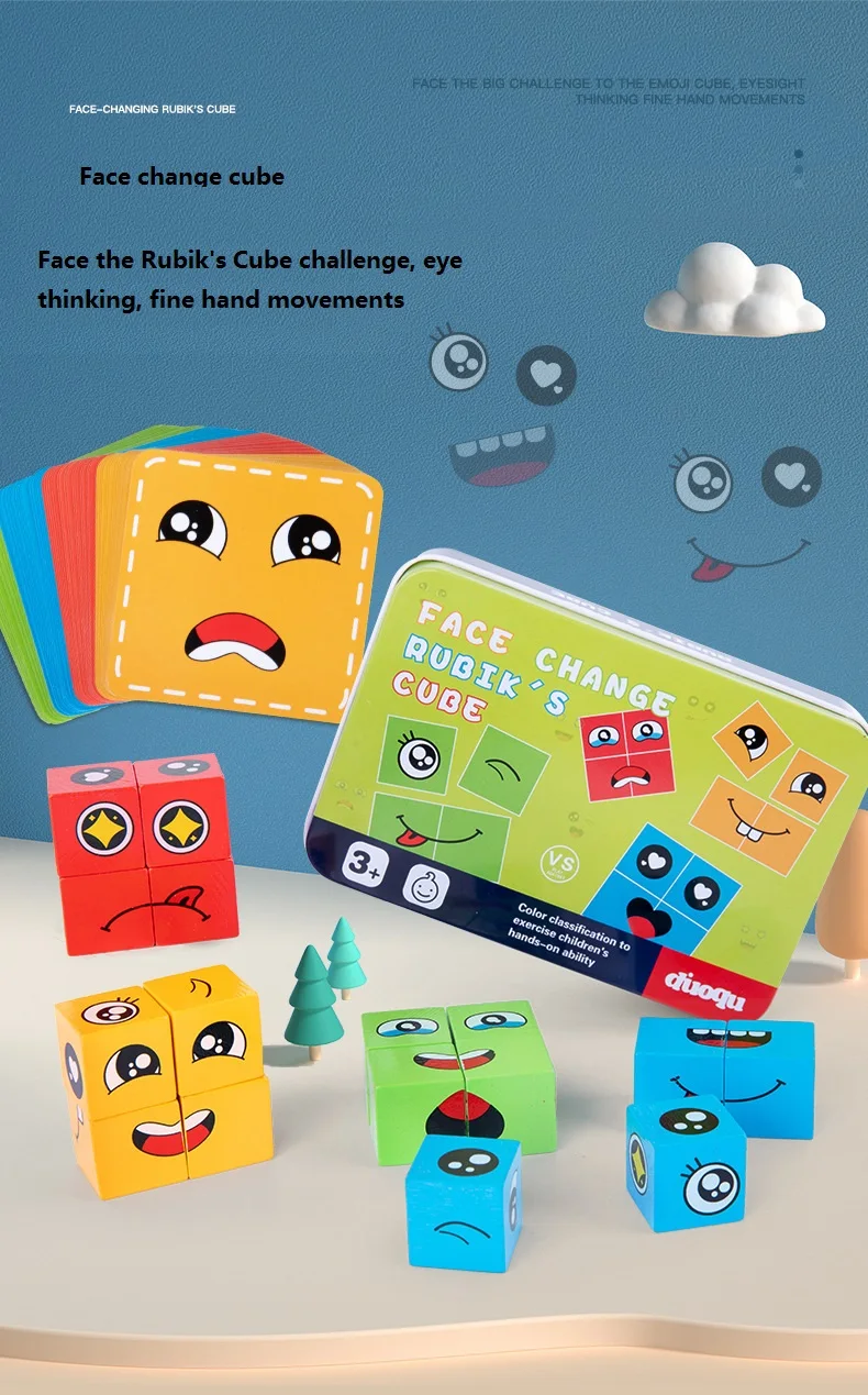 Family Happy Games-Emotional Expression Changing Face Challenge-Children\'s Building Block Logical Thinking Training Large Granul