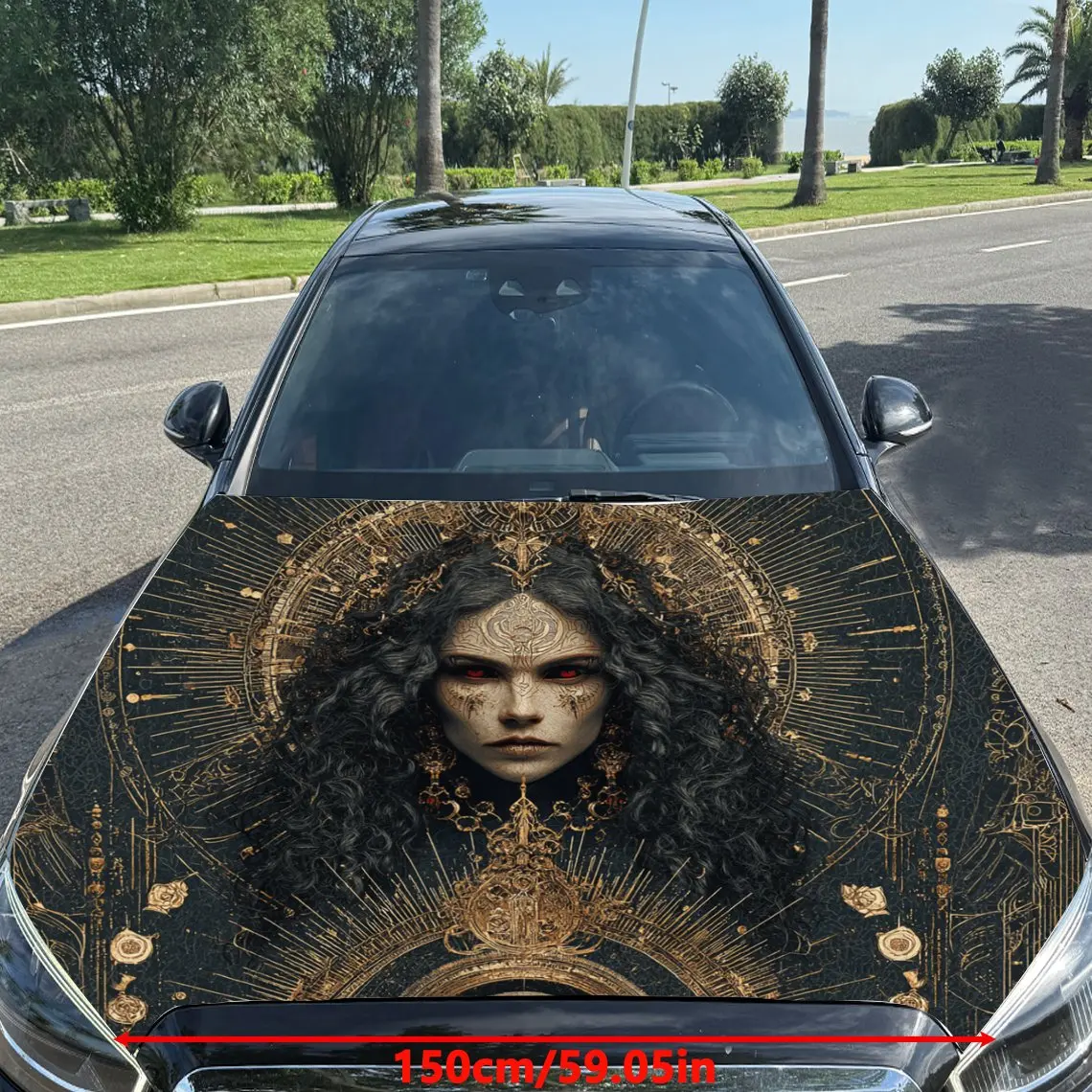 Gorgeous Religious - Style Red - Eyed Woman Car Vinyl Wrap, PVC Material Waterproof Car Hood Sticker, Self-Adhesive Scratch-Resi