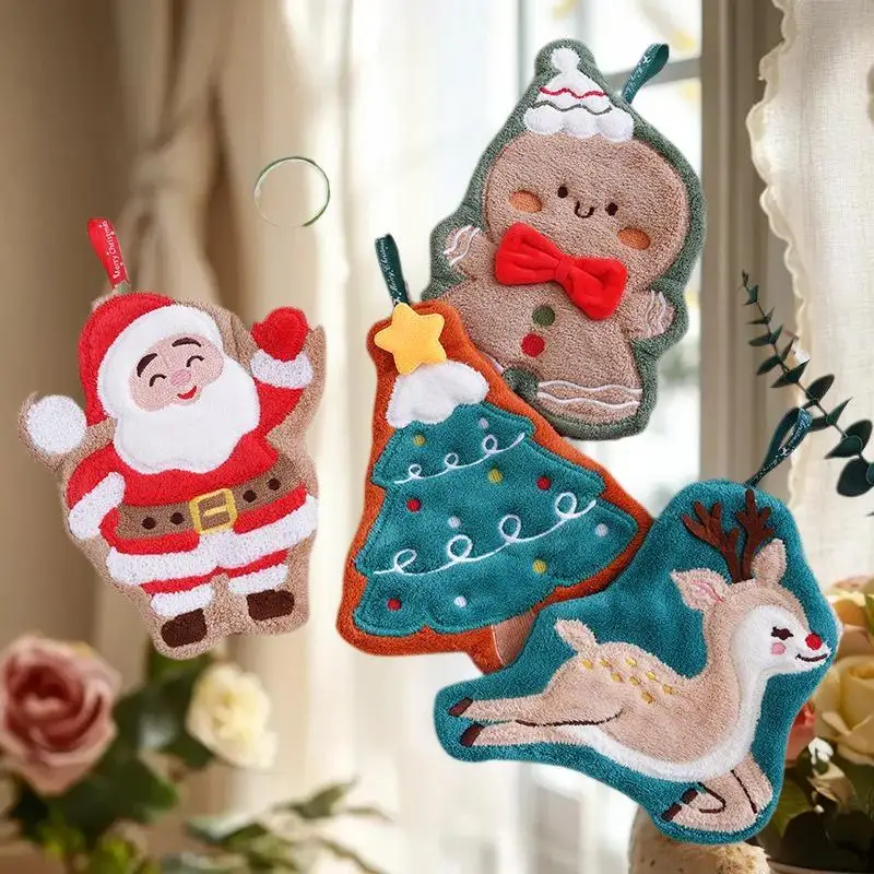 Coral Fleece Christmas Santa Claus Hand Towels Water Absorption Quick-drying Hand Towel Christmas Tree Bell Kitchen Bathroom