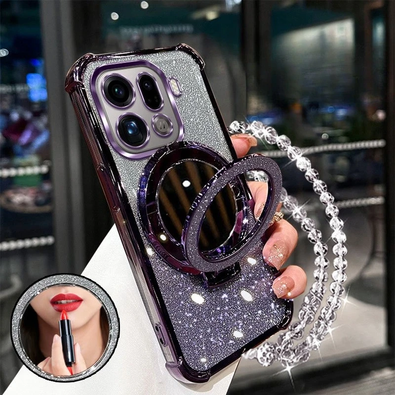 حافظة مطلية لامعة مقاومة للصدمات لهاتف OPPO Find X9 X8 X8S X7 Ultra Pro كريستال سوار مرآة غطاء حامل مغناطيسي #1